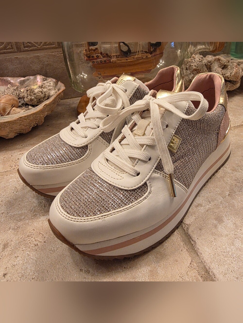 Michael Kors Women's Ivory & Rose Gold Platform Sneaker